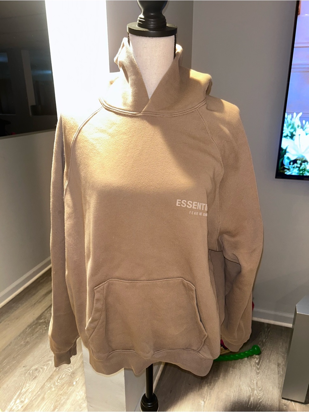 Essentials Men’s Tan Crewneck Pullover Hoodie